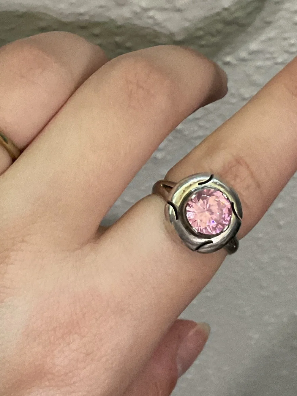 Vintage Sterling Silver Pink Gemstone Ring Size 8